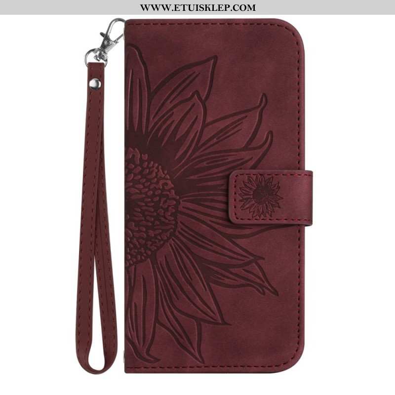 Etui Folio do Poco M4 5G Słonecznik Z Smyczą